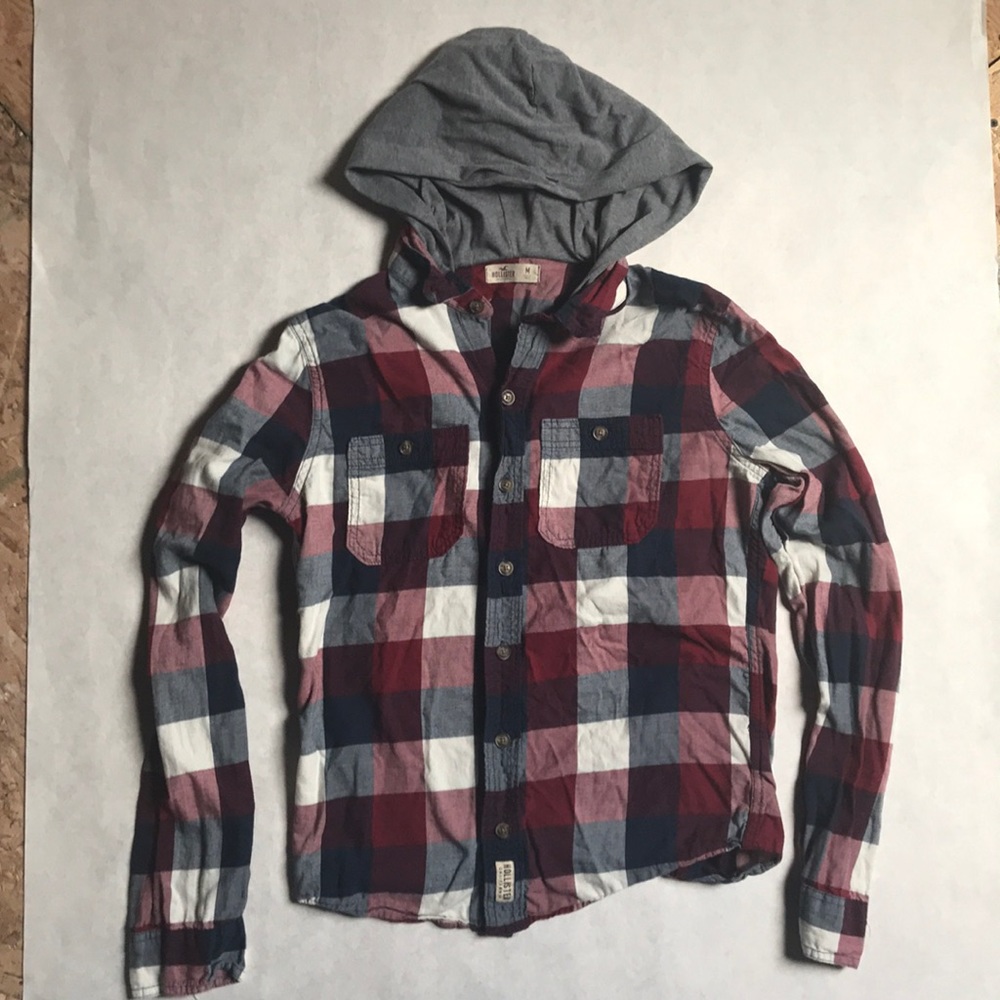 Hollister plaid shirt with attached hoodie